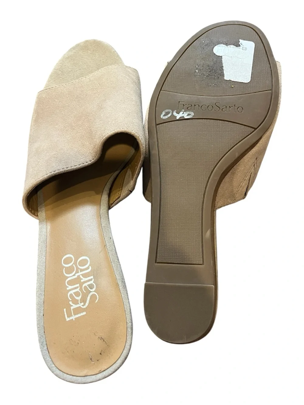 Franco Sarto Beige Suede Open-Toe Wedge Slides
